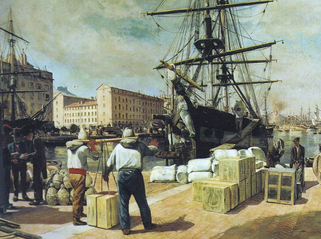  42-Alphonse Moutte-Scarico di un brigantino a Marsiglia-dettaglio 1 